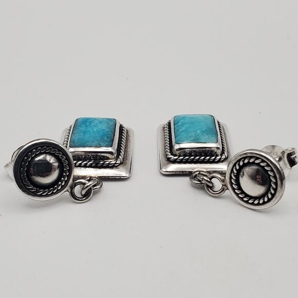 Sterling Silver 925 Sky Blue Chalcedony Dangle Earrings Vintage - Picture 8 of 10